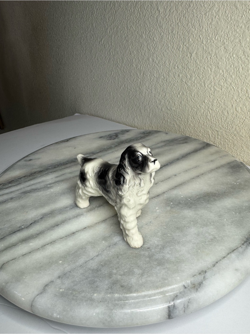 Ceramic Spaniel Figurine in White and Black - Decorative Home Accent